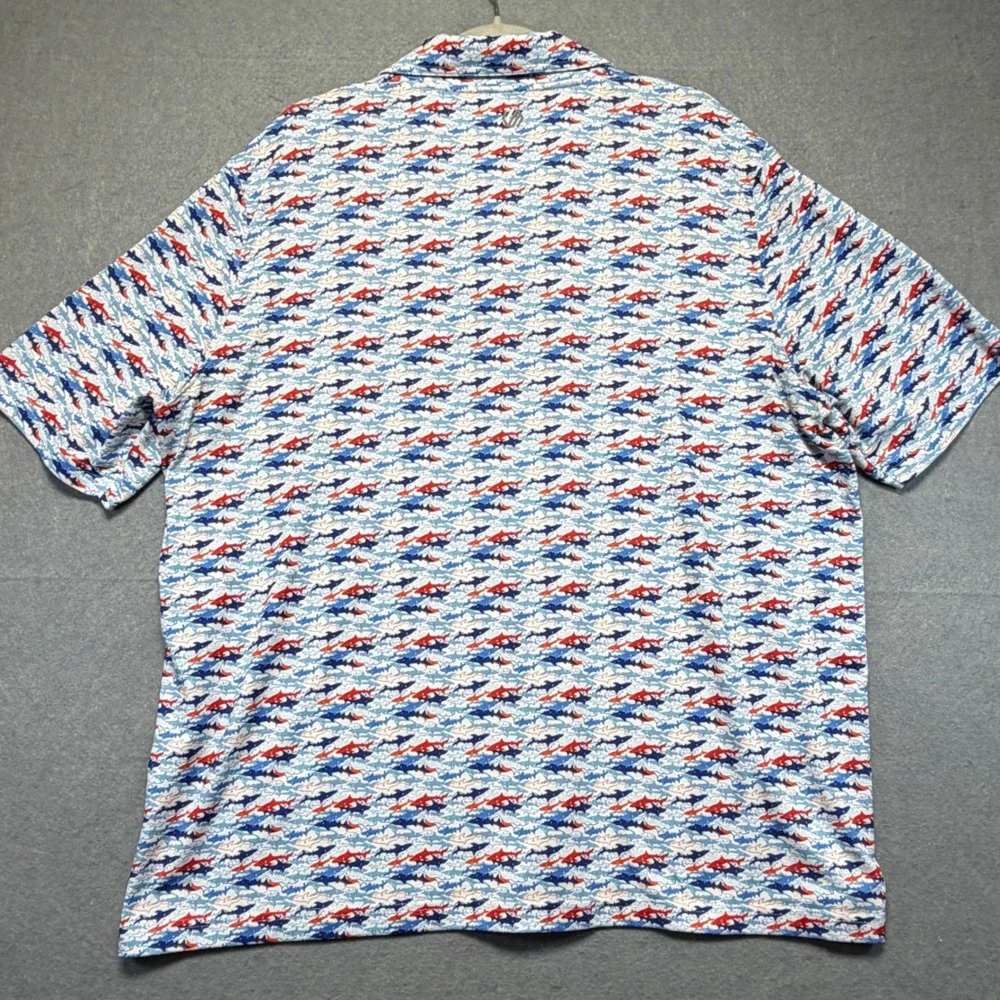 Johnston & Murphy XC4 Mens XXL Shark Print Performance Golf‎ Polo Blue Red White